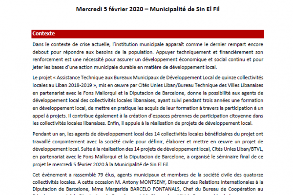 Assistance technique aux BMDL de quinze collectivités locales libanaises